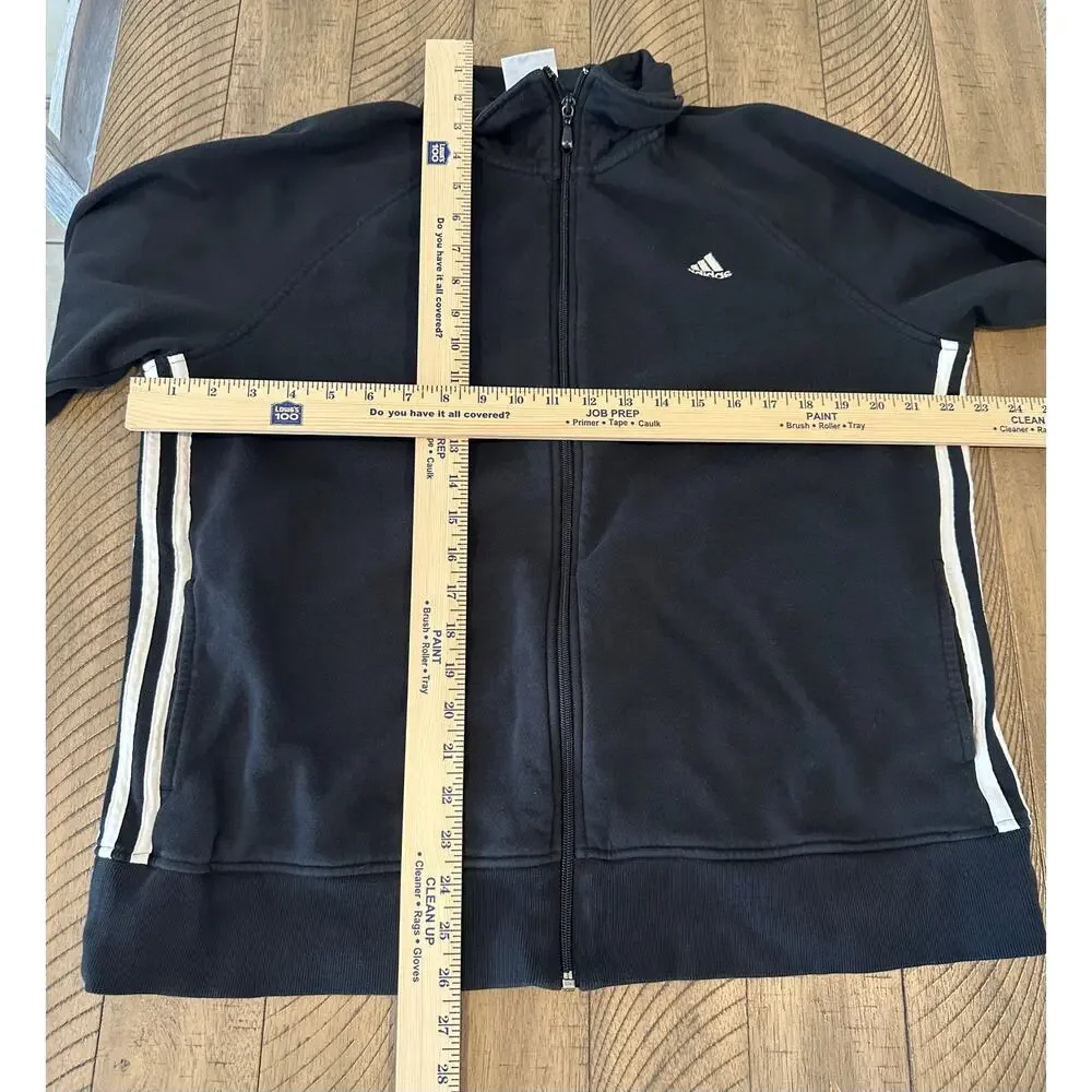 Adidas Men's Full Zip Track Jacket Black White 3 Stripes Mock Neck Size Medium